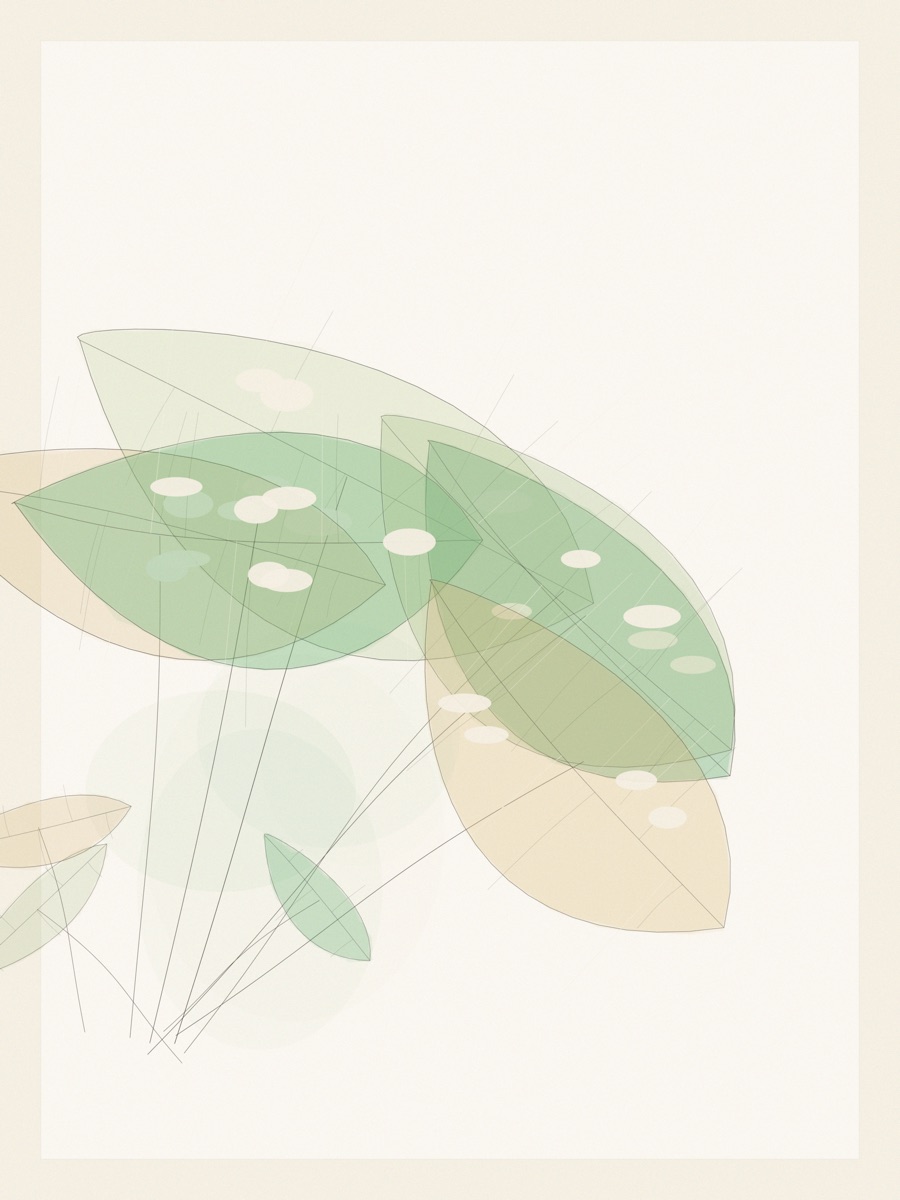 A pale generative foliage composition with translucent leaf-like geometry.